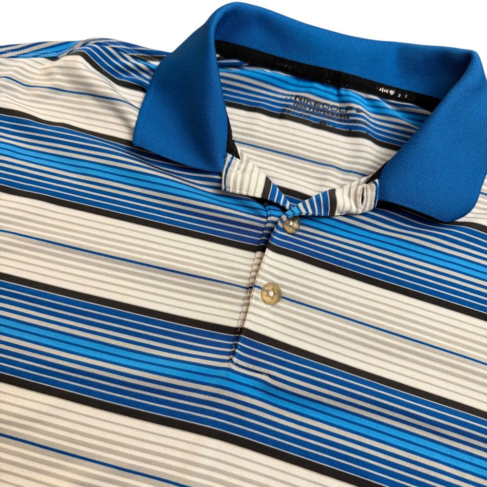 Nike Golf Tour Performance Dri-FIT Striped Polo Shirt Mens Medium Blue White